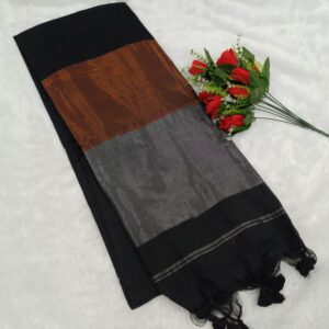 KHADI COTTON TISSUE PALLU SAREE - Black