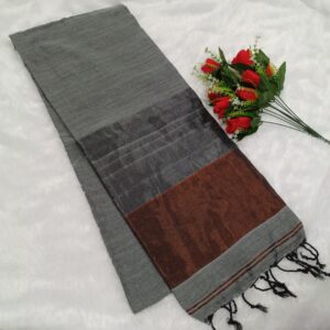 KHADI COTTON TISSUE PALLU SAREE - LIGHT GREY